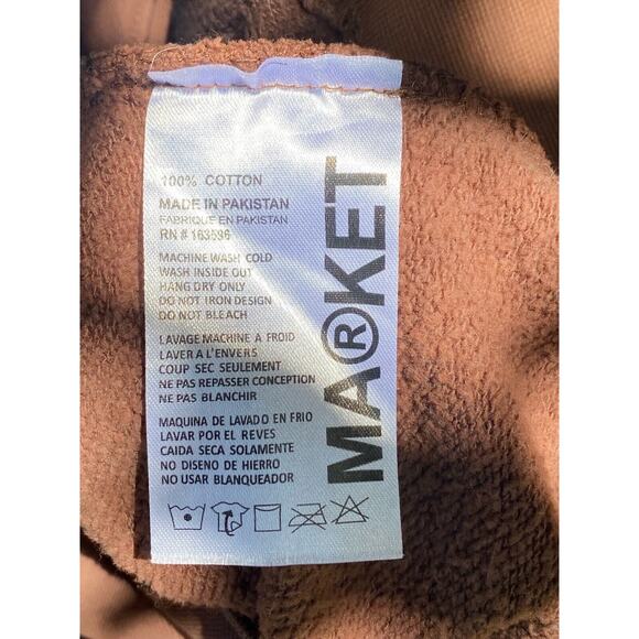 Market Love Carefully Brown Textured Hooded Sweatshirt Unisex XL Cotton Designer - Picture 7 of 8